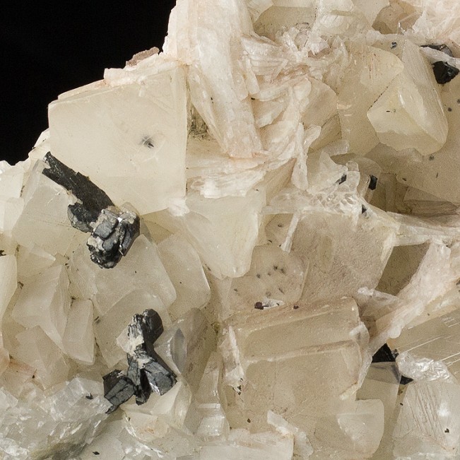 6.4" Black BABINGTONITE Crystals on White Barite+Calcite Massachusetts for sale