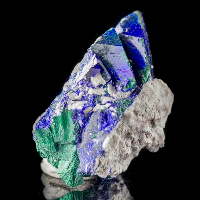 1.4" Milpillas AZURITE Crystals Shiny Navy Blue Color+Malachite Mexico for sale 