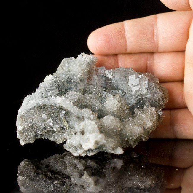 4.2" Gem Clear Glassy Lite Blue FLUORITE Crystals on Druzy Quartz Spain for sale