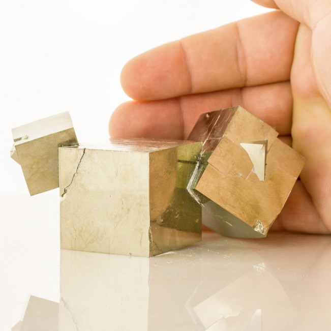 4.3" Flashy Metallic 7 Sharp Cubic PYRITE Crystals to2.5" Navajun Spain for sale