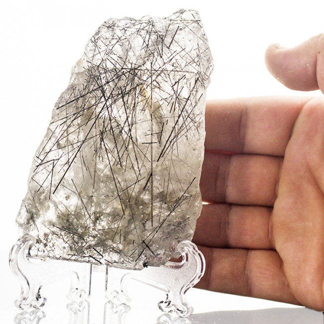 4.8" TOURMALINATED QUARTZ Green Needle Crystals in Clear Quartz Brazil