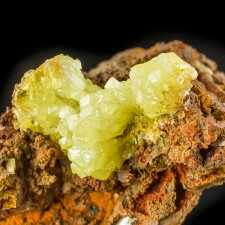 2.2" Shiny Yellow-Green ADAMITE Sharp Crystal Mounds on Limonite Mexico for sale 2.2" Shiny Yellow-Green ADAMITE Sharp Crystal Mounds on Limonite Mexico for sale